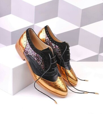 #ad Custom Made New Women#x27;s Multicolor Leather Oxford Wingtip Brogue Lace Up Shoes. $189.99