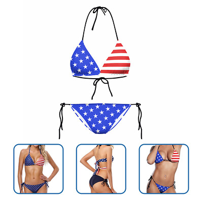 #ad 1 Set American Flag Swimwear Patriotic Bikini Swimsuit Set Women Triangle Swimwe $11.19