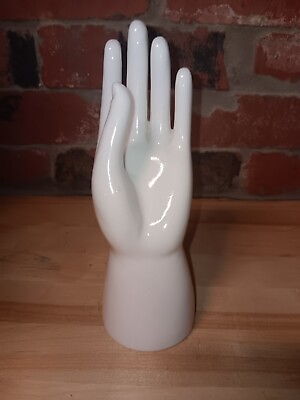 #ad Vintage White Porcelain Hand Jewelry Display Ring Holder $38.44