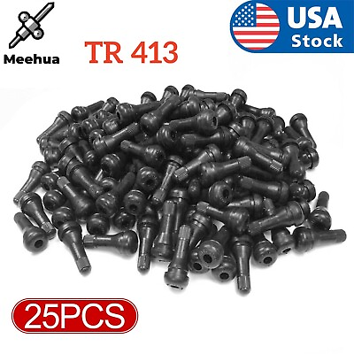 #ad 25pcs Tire VALVE STEMS TR 413 Snap In Car Auto Short Rubber Tubeless Tyre Black $6.89