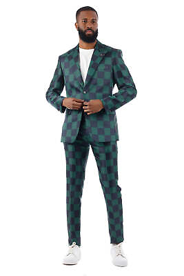 BARABAS Men#x27;s Checkered Pattern Peak Lapel Suit 4SU09 $391.60