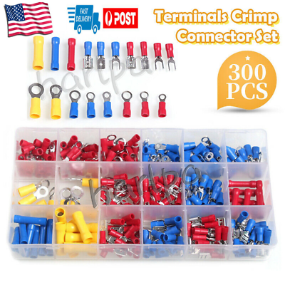 #ad 300PCS Assorted Crimp Terminal Insulated Electrical Wire Connector Spade Kit Set $15.98