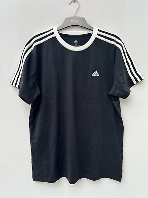 Adidas Originals Men#x27;s 3 Stripe Tee T Shirt Crew Neck Trefoil Black Size Medium GBP 11.04