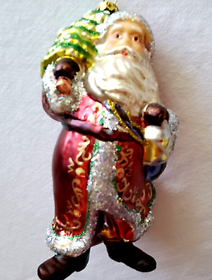 #ad Blown Glass Ornament Santa Claus Christmas Tree Lantern Glitter 7quot; Tall $12.99