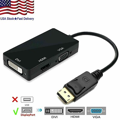 3 In 1 Displayport DP Male To HDMI DVI VGA Female Adapter Converter Cable 1080P $7.98