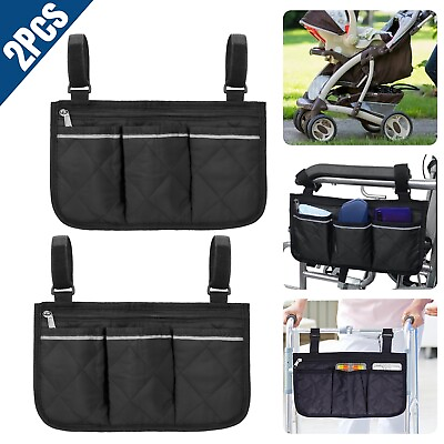 #ad 2X Outdoor Wheelchair Side Pouch Storage Bag Armrest Pocket Organizer Cup Holder $11.48