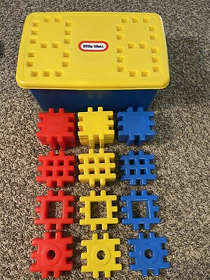 #ad Vintage Little Tikes 37 Waffle Blocks in Original Storage Container Carry Bin $37.99