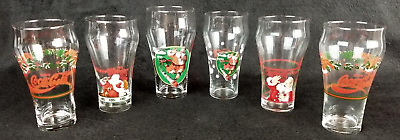#ad Coca Cola Holiday Glass Vintage Santa 1996 Santa Train Toys Drinking Set of 6 $24.88
