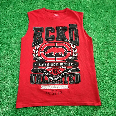 #ad Ecko Unltd. Knit Sleeveless Red T Shirt Size Medium Logo Spellout $14.00