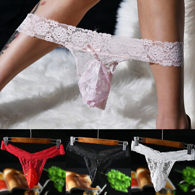 #ad Sexy Mens Lace Thong Sissy G String Lingerie U Pouch Briefs Panties Underwear AU $4.99