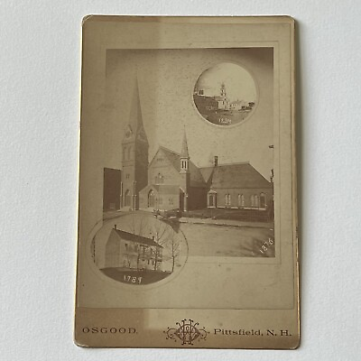 #ad Antique Cabinet Card Photograph History Beautiful Church Building Pittsfield NH $24.95