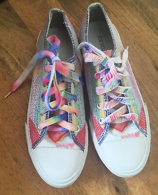 #ad Joe Boxer Hand Painted Low Cut Lace Up Sneakers Women#x27;s Size 7 $39.98