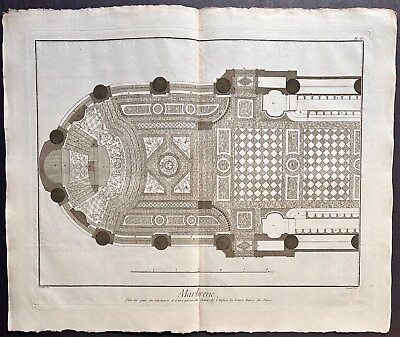 #ad Diderot 1767 Antique print: Marble floor plan Notre Dame de Paris architecture $25.00