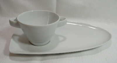 #ad Bauscher Weiden Germany Solid White Double Handled Cup amp; Snack Plate VGC $15.00