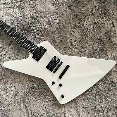 #ad White Explorer Left Handed Electric Guitar HH Pickups Mahogany Body Black Part $296.16
