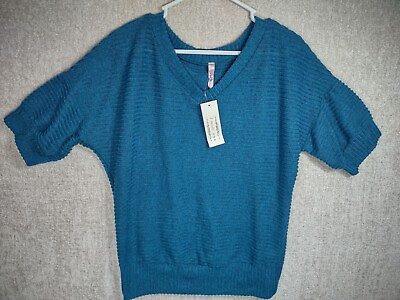 #ad J Mode Sweater Ribbed Womens Sz S Turquoise SS Poly Rayon Blend NWT $14.39