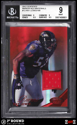 #ad Ray Lewis BGS 9: 2012 Certified Mirror Red Materials Jersey Card Gisto 199 $25.99
