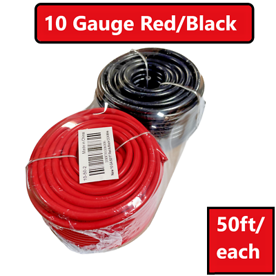 10 Gauge Wire Red amp; Black Power Ground 50 FT Each Primary Stranded Copper Clad $20.99