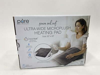 #ad Pure Enrichment Relief Ultra Wide Microplush Heating Pad 20x24 XXL Charcoal Gray $35.00