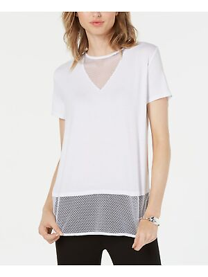 BAR III Womens White Short Sleeve Illusion Neckline T Shirt Size: S $1.69