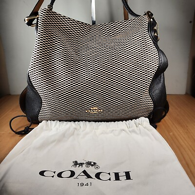 #ad Coach Edie Shoulder Bag 31 Legacy Print Black Jacquard Pebbled Leather $84.99