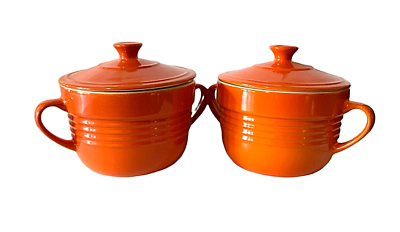 #ad 2Well Equipped Kitchen Orange Stoneware Pottery Serving Dish Pot Condiment Small $19.99