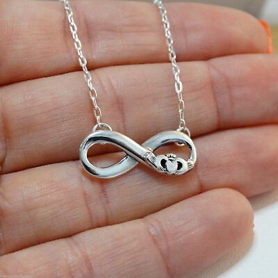 #ad Irish Claddagh Infinity Necklace 925 Sterling Silver Love Friendship Gift Heart $20.00