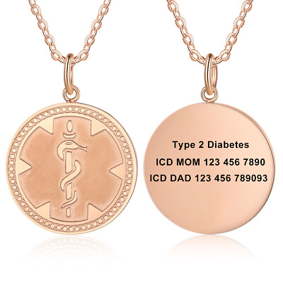 #ad Personalized Medical Alert ID Necklace Round Dog Tag Pendant Emergency Survival $10.69