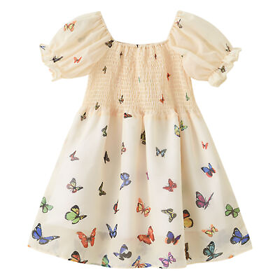 #ad Children Dress Butterfly Print Comfortable Children Girls Long Dress Polyester $13.91