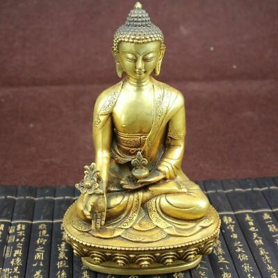 #ad China Tibet Tibetan brass Medicine Buddha Statue $36.80