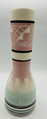 #ad Studio Pottery Vase Southwest Design Handmade Pastel Colors Engraved Signed 8”H. $17.99