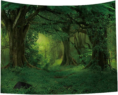 #ad Virgin Forest Tapestry Green Tree in Misty Forest Tapestry Wall Hanging Nature S $18.61