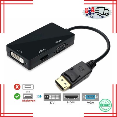 3 In 1 Display Port DP Male To HDMI DVI VGA Female Adapter Converter Cable 1080P $9.94