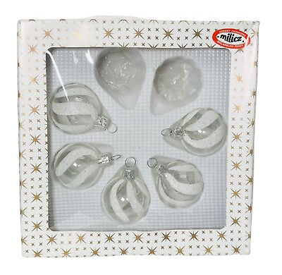 #ad 5 Polish Glass Ornaments 5 Clear amp; White Bulb 1.5” By Milicz Original Box VTG $18.95
