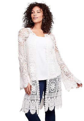 #ad Roaman#x27;s Women#x27;s Plus Size Floral Lace Crochet Duster $75.85
