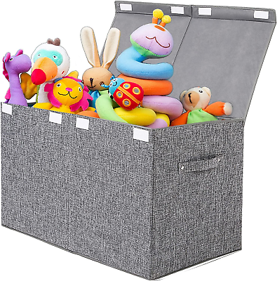 #ad Large Toy Box Chest with Lid Collapsible Sturdy Toy Storage Organizer $38.99