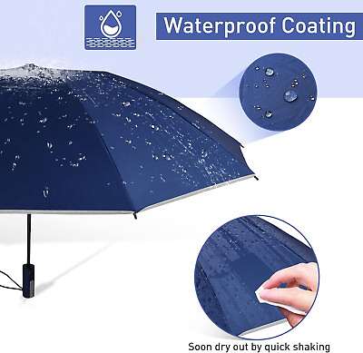Inverted Compact Umbrella Large Windproof Umbrellas With Reflective Stripe BLUE $49.99
