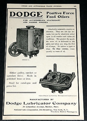 #ad 1906 OLD MAGAZINE PRINT AD DODGE POSITIVE FORCE FEED OILERS FOR CARS amp; BOATS $12.99