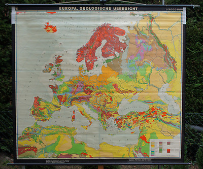 #ad School Wall Map Beautiful Old Europakarte Geology Map 205x187 Vintage 1963 $236.43
