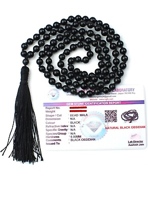 #ad Natural Crystal Black Obsidian mala Natural Crystal Stone 6 mm 108 Beads $25.75