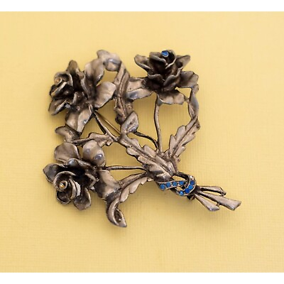 Vintage Art Nouveau Silver Roses Stylish Brooch i27 $34.99