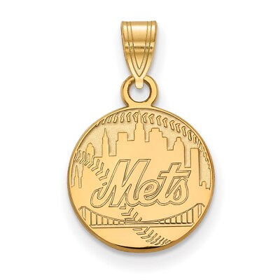 10K Yellow Gold MLB LogoArt New York Mets Script in Baseball Pendant $236.00