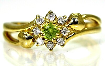 #ad Quality Peridot amp; Diamond Cluster 9ct Yellow Gold Vine Leaf ring N 6 3 4 GBP 245.00