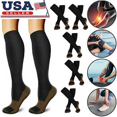 #ad 3PK Womens Mens Copper Compression Socks Stockings Knee High Medical 20 30 mmHG $18.06