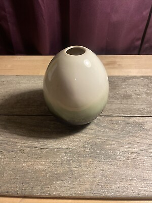 #ad Ceramic Ostrich Egg Shaped Vase White Black Green $14.95