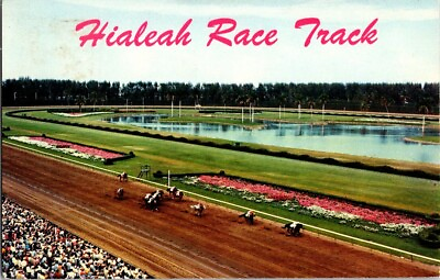 #ad Hialeah FL Florida Hialeah Race Track Aerial View Horses Vintage Postcard $2.66
