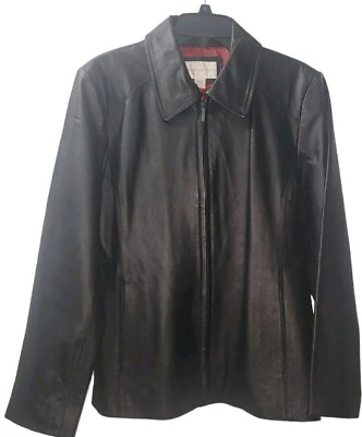 #ad Worthington Womens Black Leather Zip Up Jacket Coat Large with Liner RN93677 $37.25