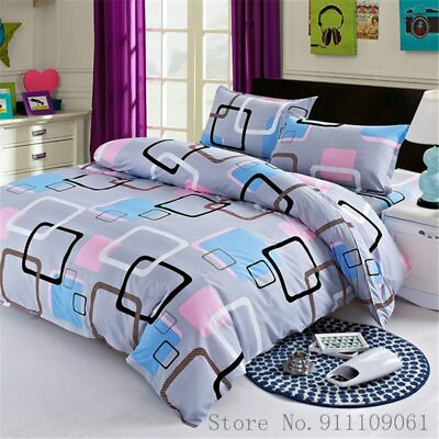 #ad Grid Sheet Duvet Cover Pillowcase Single Piece Bedding Single Double Quilt Cover $40.79