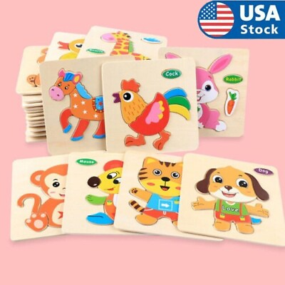 #ad 5 Set Wooden Jigsaw Educational Learning Puzzle Toys For Toddlers Kids Preschool $8.74