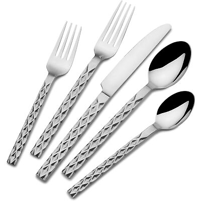 #ad Towle Living 20 Piece Diamond Stainless Steel Flatware Set Silver $32.94